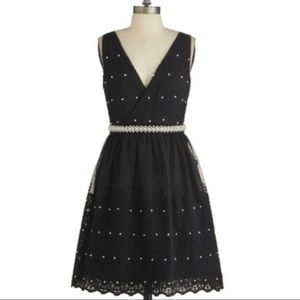 ModCloth Black dress w/ pearls, tulle & lace. New!
